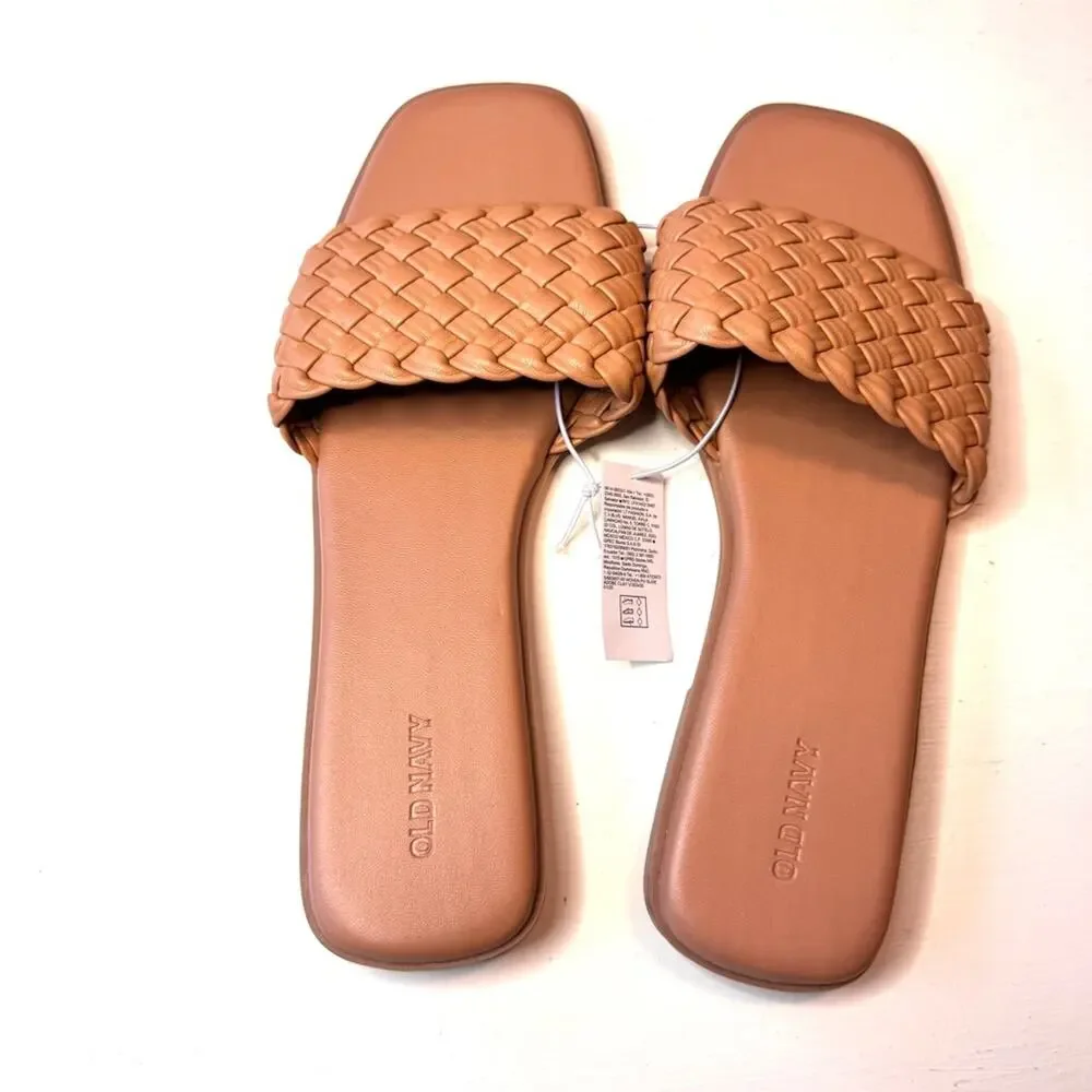 Old Navy Low Heel Woven  Braided Adobe Tan Braided Slide Sandals Size 10